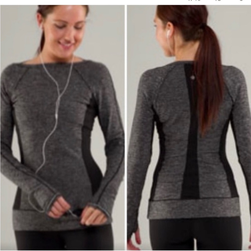 Lululemon Full Tilt Long Sleeve Sz 6 Heathered Black Grey Fitted 702
